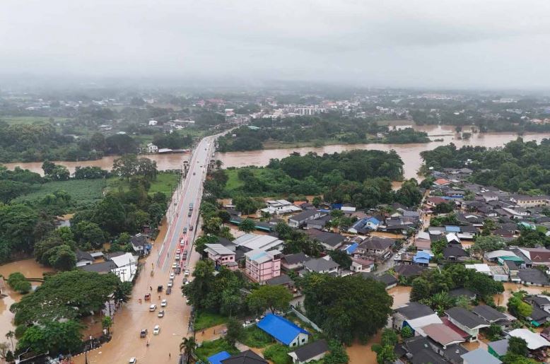 Do ảnh hưởng của bão số 3, huyện Muang, Chiang Rai, Thái Lan bị ngập lụt nặng ngày 11.9.2024. Ảnh: Phòng Quan hệ công chúng Chiang Rai
