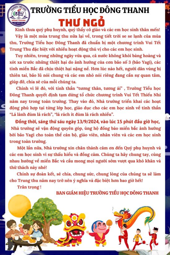 Thong bao dung chuong trinh trung thu cua 1 truong hoc o thanh pho Dong Ha, tinh Quang Tri.