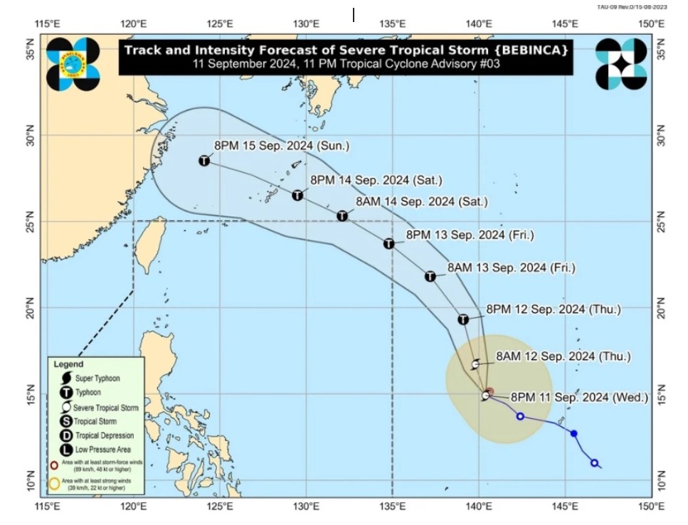 Dự đoán đường đi của bão. Ảnh: PAGASA