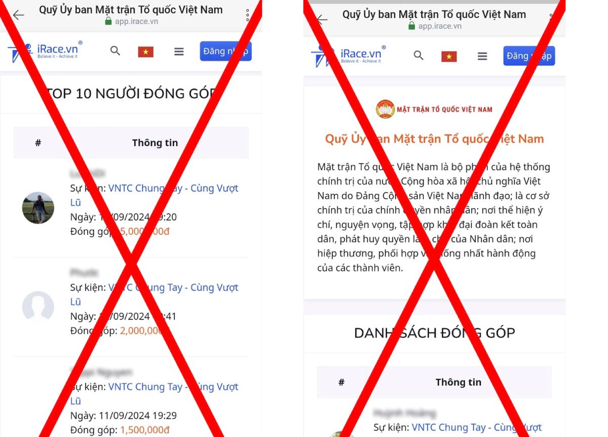 Some fake pages of the Vietnam Fatherland Front receive support for people affected by storm No. 3. Photo: Huong Diep