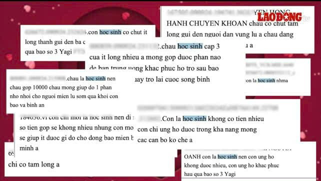 Các đoạn sao kê tiền ủng hộ bão lũ của Ủy ban Trung ương Mặt trận Tổ quốc Việt Nam. Ảnh: Mai Hương