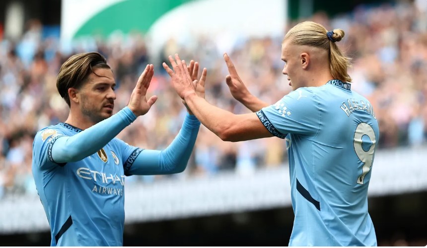 Erling Haaland liên tục ghi bàn, giúp Man City độc chiếm ngôi đầu bảng với 4 trận toàn thắng từ đầu giải. Ảnh: Premier League
