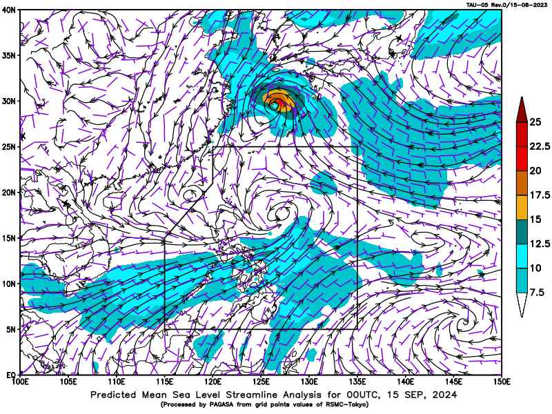 Du bao  ngay 15.9.2024. Anh: PAGASA