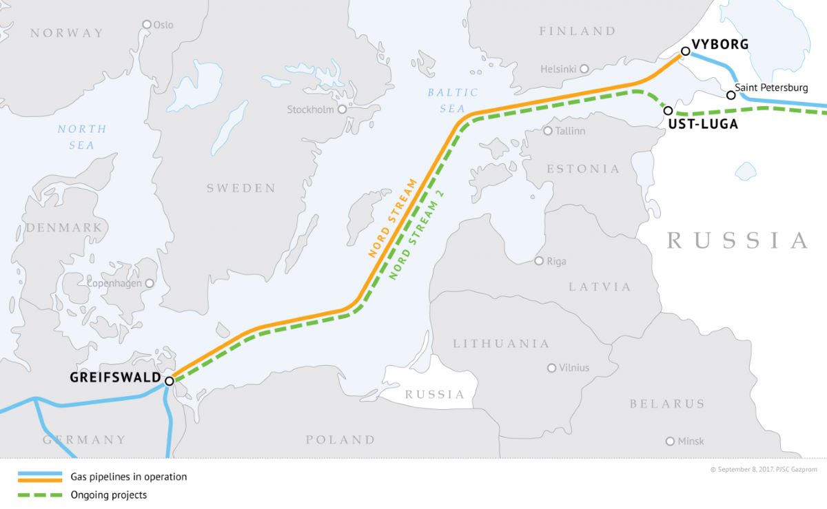 Đường ống Nord Stream và Nord Stream 2 vận chuyển khí đốt từ Nga sang Đức. Ảnh: Gazprom