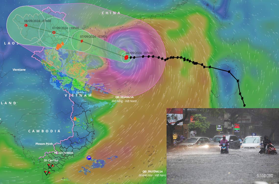 Đường đi của bão số 3 ngày 6.9. Nguồn: Hệ thống giám sát thiên tai Việt Nam