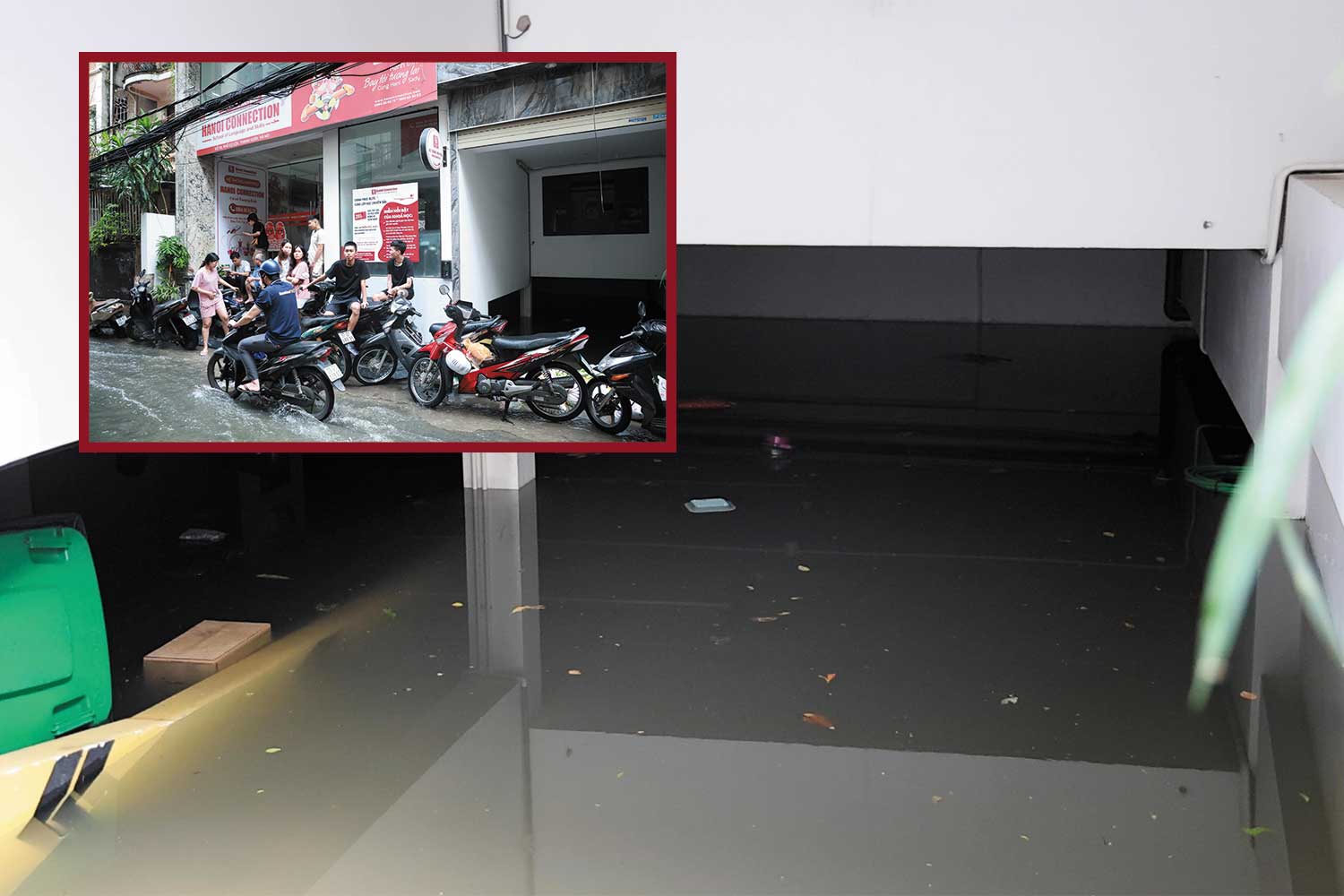 Hàng chục xe máy suýt "chết đuối" trong hầm ngập sau mưa lớn