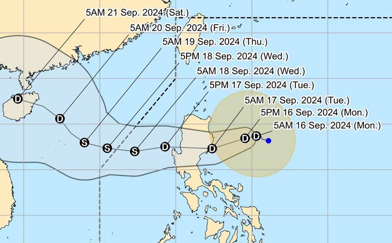 Dự báo đường đi của áp thấp nhiệt đới Gener gần Biển Đông. Ảnh: PAGASA