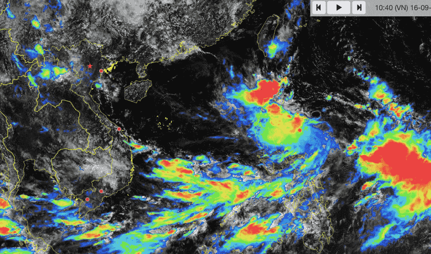 Dự báo cuối tháng 9, Biển Đông xuất hiện bão. Trên đây là ảnh mây vệ tinh hồi 10h40 ngày 16.9. Ảnh: Trung tâm Dự báo Khí tượng Thủy văn Quốc gia