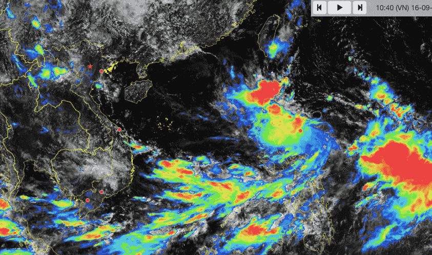 Ảnh mây vệ tinh hồi 10h40 ngày 16.9. Ảnh: Trung tâm Dự báo Khí tượng Thủy văn Quốc gia