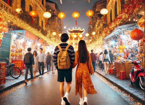 Các cặp đôi có thể cùng nhau dạo ngắm phố phường nhân dịp Trung Thu. Ảnh: Xinhua