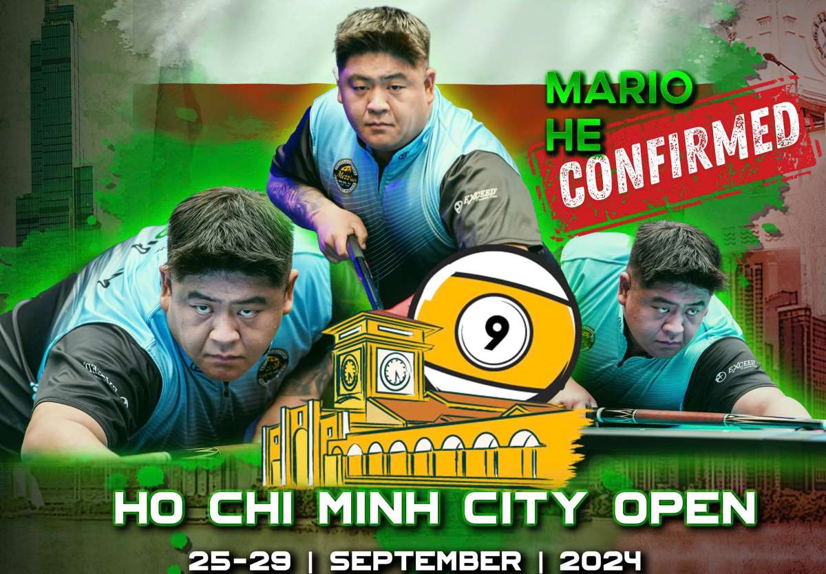 Mario He, tay cơ hạng 17 thế giới là 1 trong những ngôi sao tham dự Giải Billiards Pool 9 bi TPHCM mở rộng 2024. Ảnh: Phong Lê