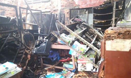 Hiện trường sau vụ cháy tại trường tiểu học ở huyện Ngọc Hiển, Cà Mau. Ảnh: Công an cung cấp