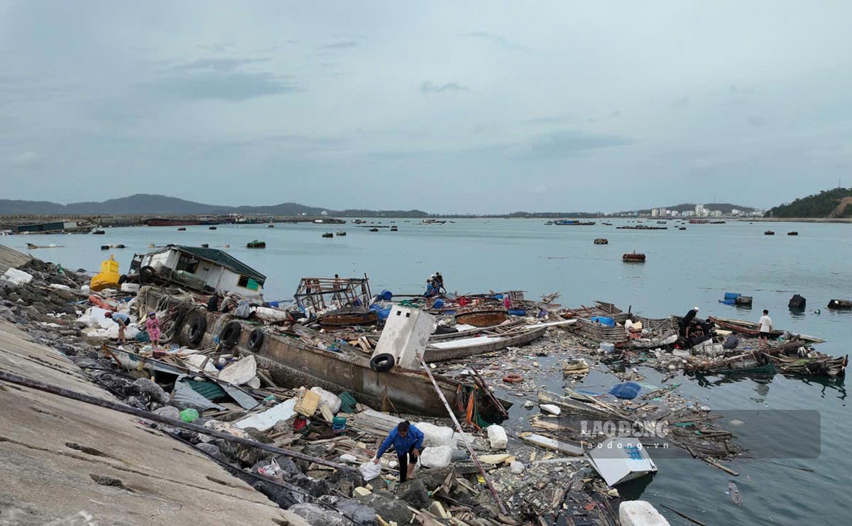 Bão số 3 gây thiệt hại tại Âu cảng huyện Cô Tô, tỉnh Quảng Ninh. Ảnh: Thu Báu