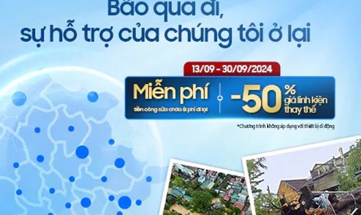 Công ty TNHH Điện tử Samsung HCM CE Complex - CN TPHCM triển khai chương trình "Samsung hỗ trợ khách hàng bị ảnh hưởng bởi cơn bão Yagi" nhằm hỗ trợ sửa chữa sản phẩm điện tử, điện lạnh bị thiệt hại bởi bão Yagi. Ảnh: Samsung