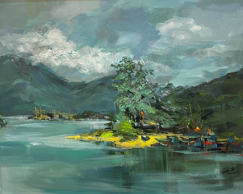 Tác phẩm "Cửa ngõ Sông Hàn" của Nguyễn Ánh Dương đang triển lãm tại Bảo tàng Mỹ thuật Đà Nẵng. Ảnh: Tường Minh