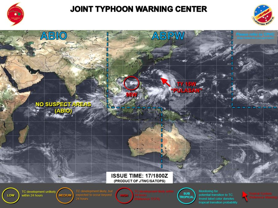 Vị trí hiện tại của cơn bão Pulasan. Ảnh: JTWC