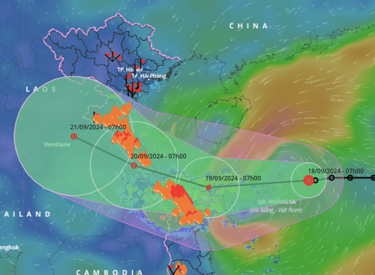 Cập nhật vị trí và đường đi của áp thấp nhiệt đới hồi 11h ngày 18.9. Ảnh: Hệ thống giám sát thiên tai Việt Nam