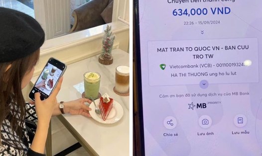 Khách hàng ghé nhiều quán cà phê, nhà hàng có thể dùng dịch vụ và trực tiếp quy đổi khoản tiền cần thanh toán thành khoản ủng hộ vùng bị ảnh hưởng bởi lũ lụt. Ảnh: NVCC