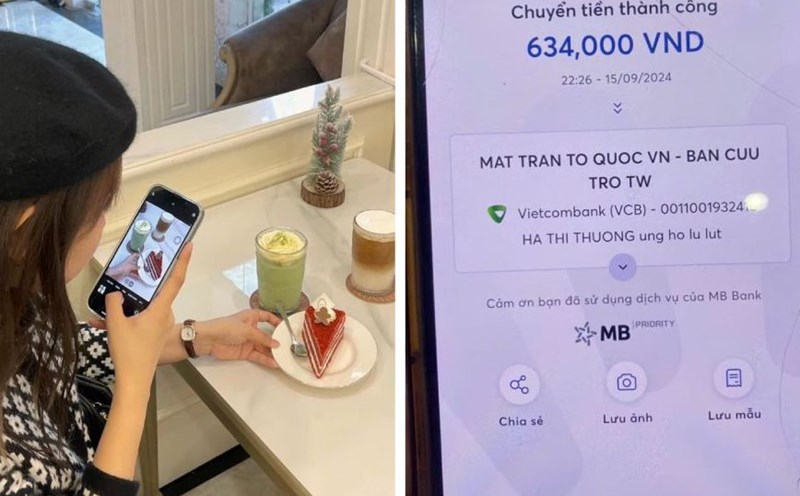 Khách hàng ghé nhiều quán cà phê, nhà hàng có thể dùng dịch vụ và trực tiếp quy đổi khoản tiền cần thanh toán thành khoản ủng hộ vùng bị ảnh hưởng bởi lũ lụt. Ảnh: NVCC