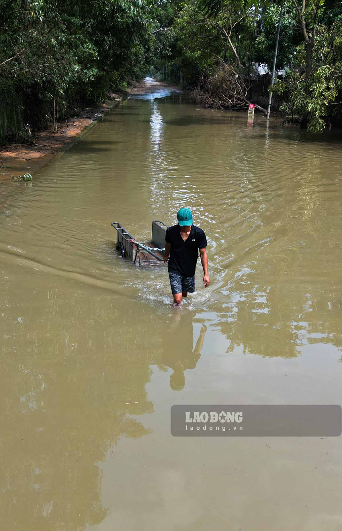 Ong Vu Ngoc Quynh (tru tai Thach That) than tho, du mua lon da ngot, nhung khu vuc nay van bi chia cat den nay da gan 2 tuan va chi co xe tai co lon moi dam di chuyen qua vung ngap ung.