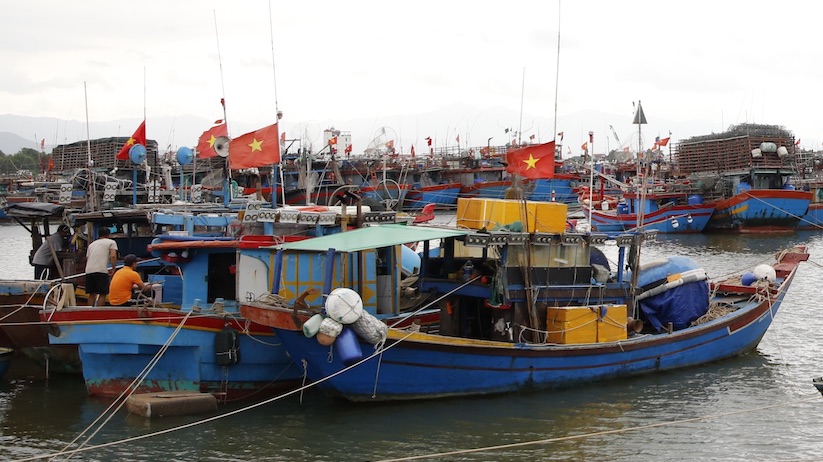 Nhung thuyen nho duoc dua len bo, doi voi nhung tau, thuyen lon hon se duoc nguoi dan di chuyen den khu neo dau Cua Phu (thuoc xa Bao Ninh). Anh: Cong Sang