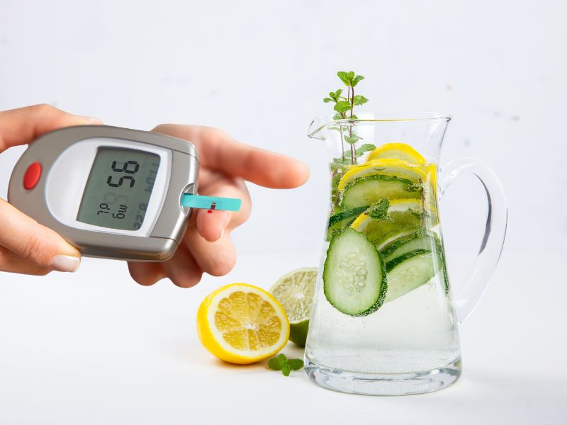 Thức uống bù nước tốt cho người đường huyết cao. Đồ họa: Hạ Mây