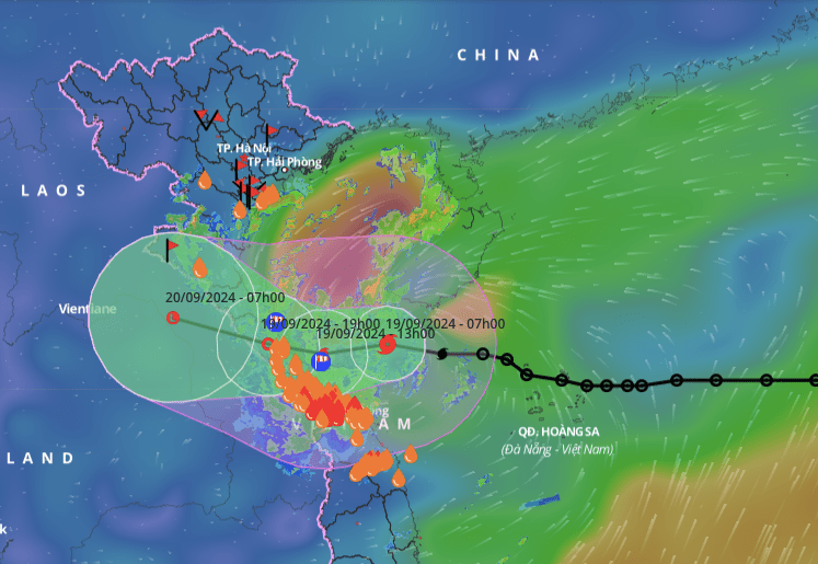 Vị trí và đường đi của bão số 4 cập nhật lúc 8 giờ ngày 19.9. Ảnh: Hệ thống giám sát thiên tai Việt Nam