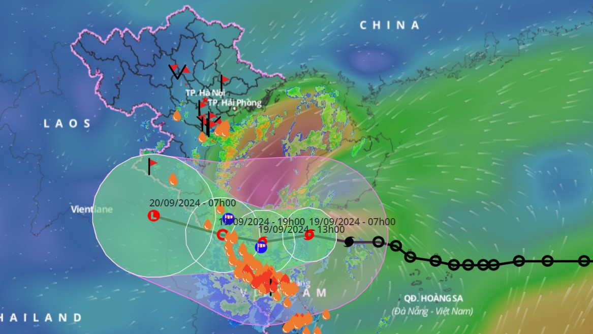 Cap nhat va du bao vi tri ap thap nhiet doi hinh thanh gan Bien Dong. Nguon: He thong giam sat thien tai Viet Nam. 