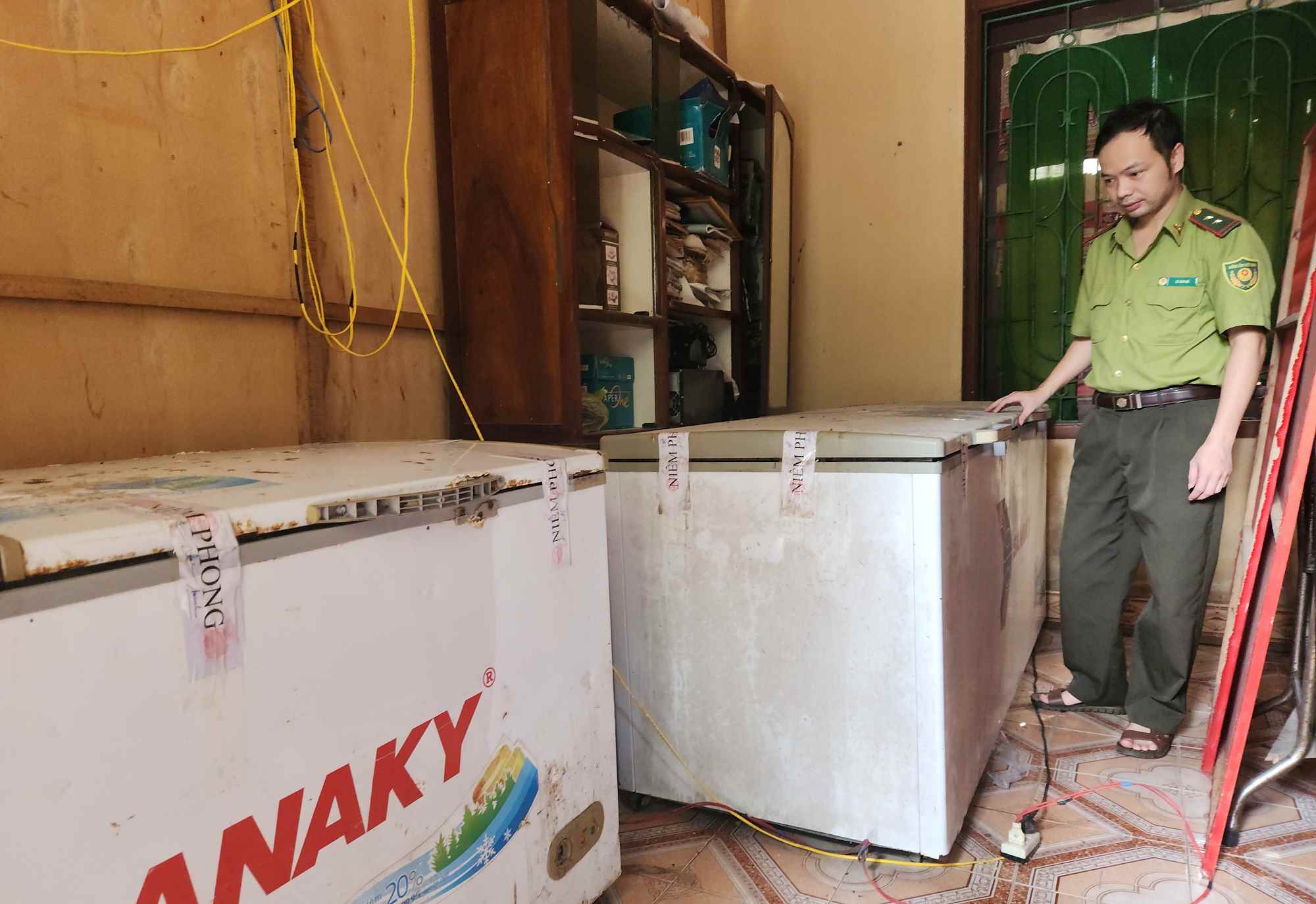 Cán bộ Hạt Kiểm lâm Thọ Xuân phải ngày đêm canh giữ xác 2 con hổ. Ảnh: Xuân Hùng