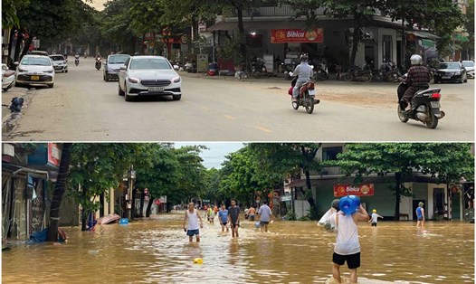 Hình ảnh TP Yên Bái trước và sau cơn bão số 3. Ảnh: Trần Bùi