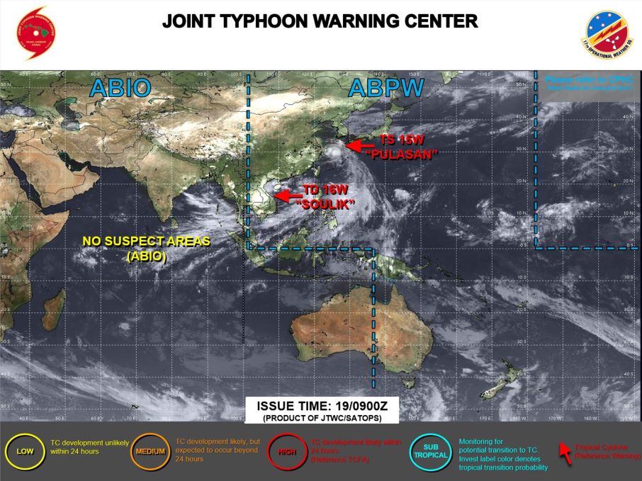 Vị trí hiện tại của bão Pulasan đã suy yếu thành áp thấp. Ảnh: JTWC