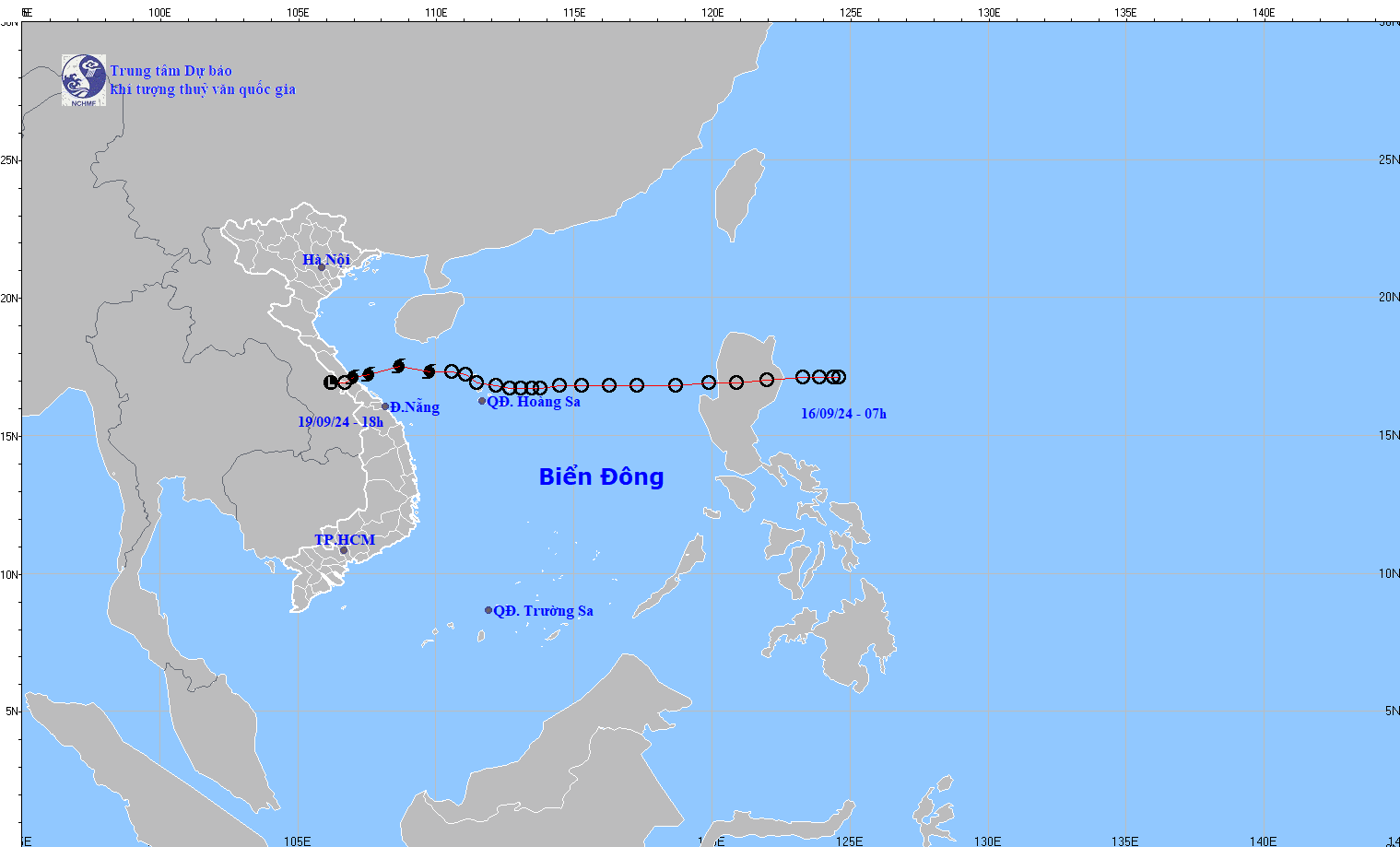 Vi tri tam ap thap nhiet doi. Anh: Trung tam Du bao khi tuong thuy van quoc gia Viet Nam