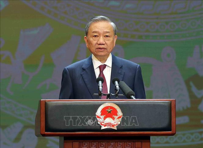 General Secretary and President To Lam speaks at the program celebrating the 79th anniversary of National Day of the Socialist Republic of Vietnam (September 2, 1945 - September 2, 2024). Photo: Lam Khanh/VNA