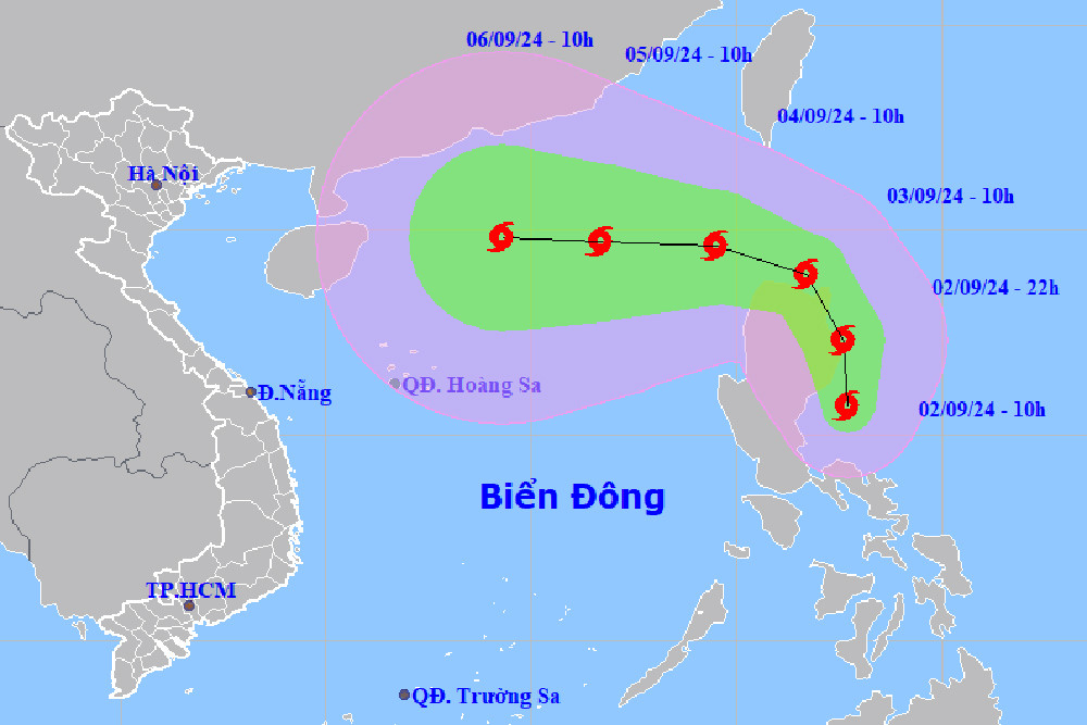 Vị trí và hướng di chuyển của bão Yagi. Ảnh: NCHMF 