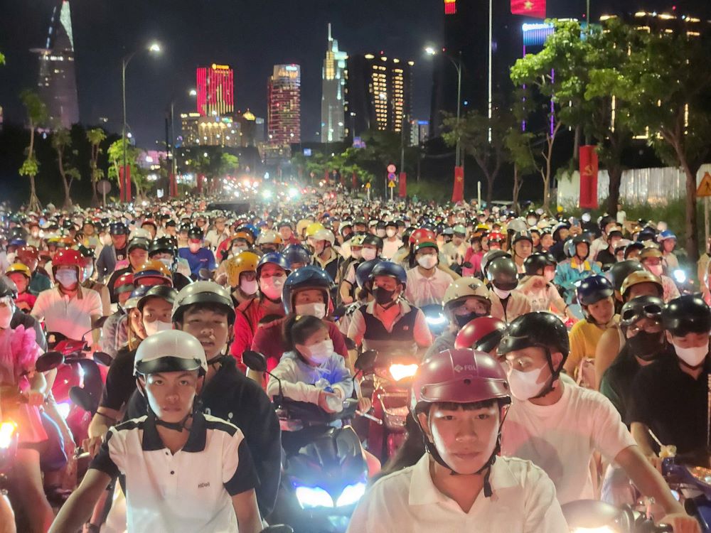 Traffic jam after fireworks display.