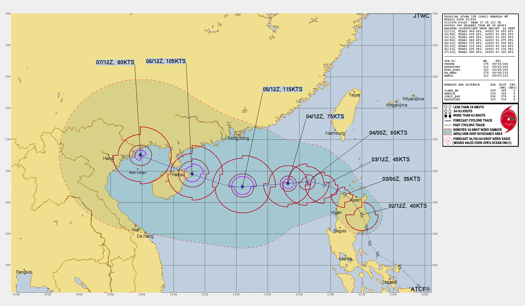 Forecast of the development of Typhoon Yagi, which may approach the North and North Central regions of Vietnam. Photo: JWTC