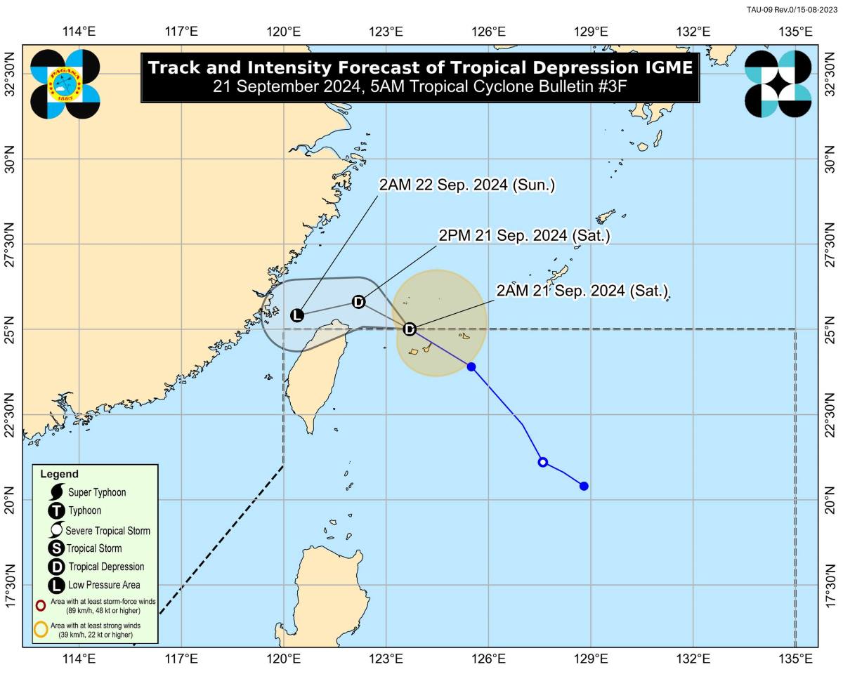 Dự báo đường đi của áp thấp nhiệt đới Igme trên Biển Hoa Đông. Ảnh: PAGASA