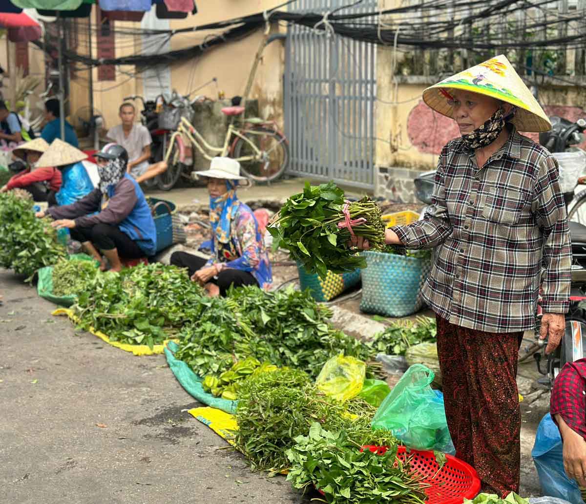 Nhieu mat hang rau cu an kem voi thit trau cung duoc bay ban tai day. Anh: Mai Dung