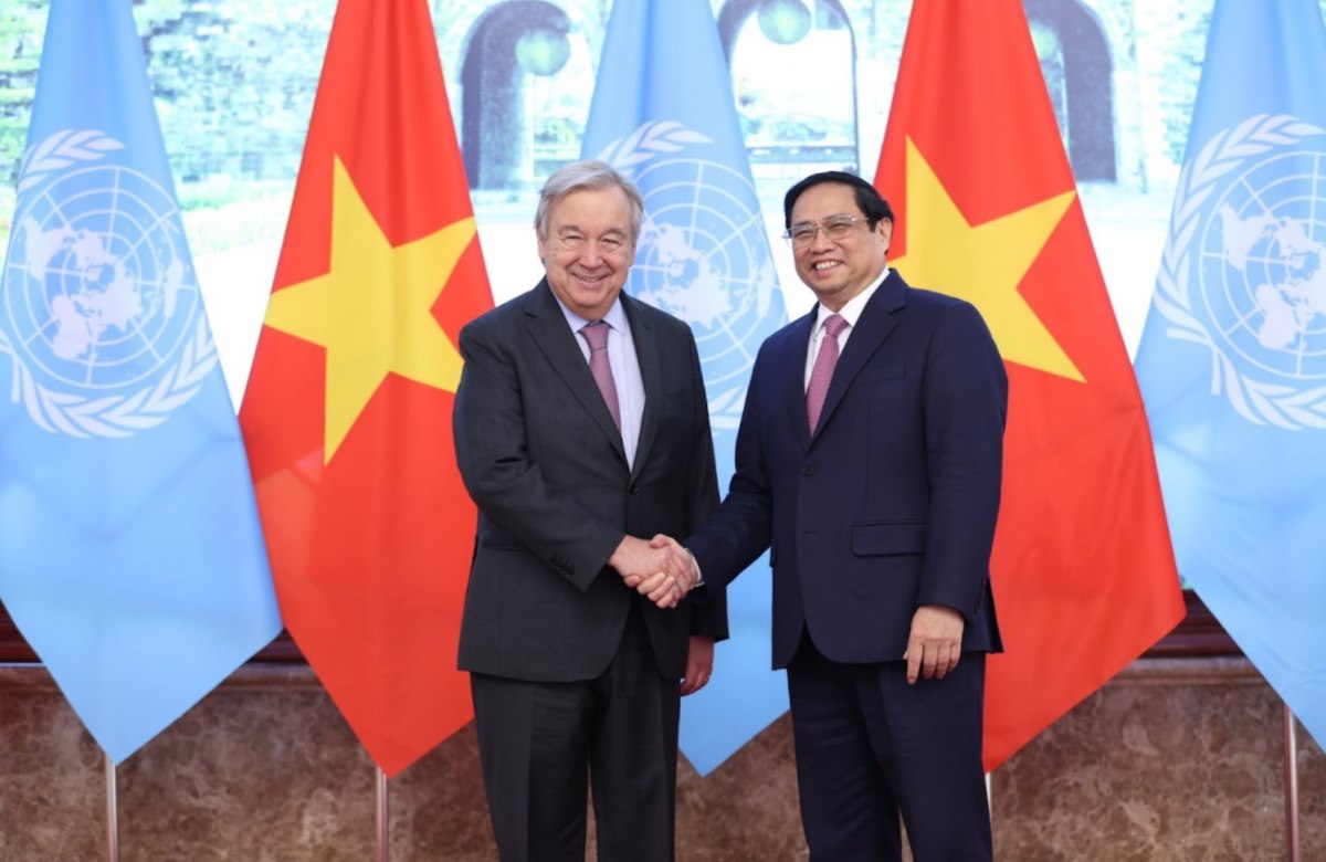 Thu tuong Chinh phu Pham Minh Chinh tiep Tong Thu ky Lien Hop Quoc Antonio Guterres nhan chuyen tham Viet Nam, ngay 22.10.2022. Anh: VGP