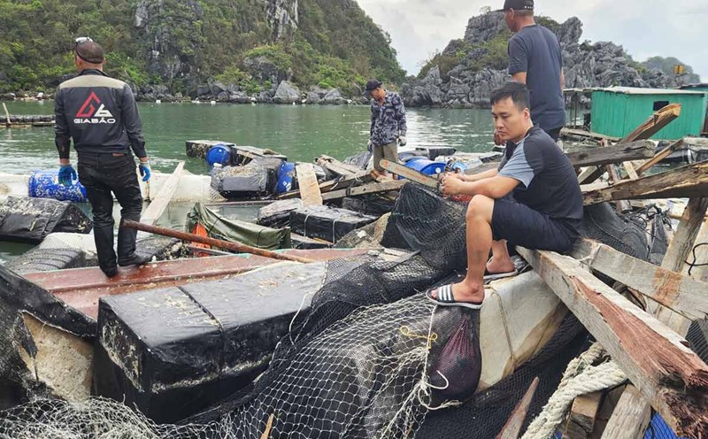 Fishermen in Van Don district, Quang Ninh province clean up after storm No. 3. Photo: Nguyen Thanh
