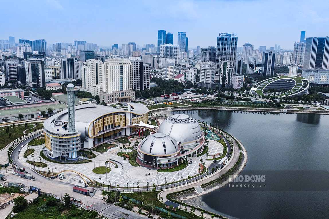 Kien truc Cung Thieu nhi Ha Noi nhin tu tren cao.