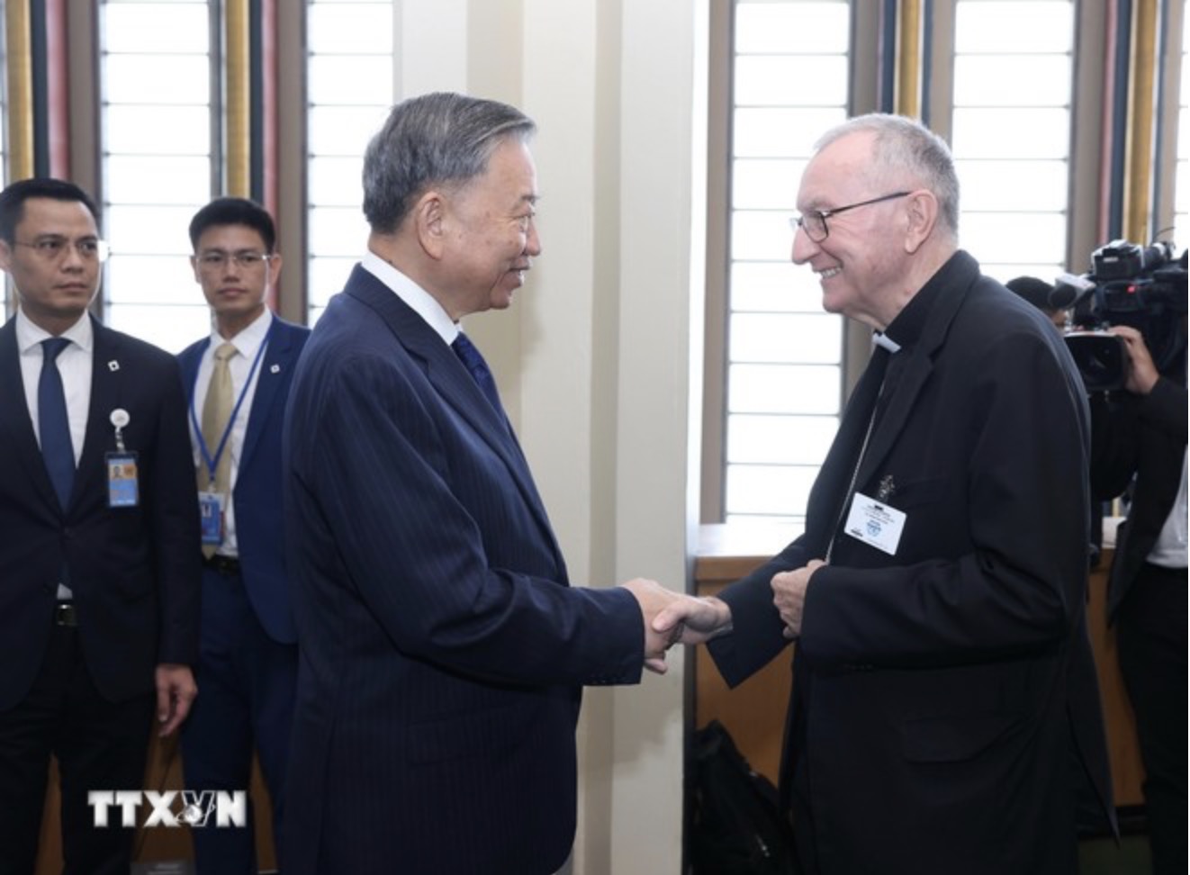 Tổng Bí thư, Chủ tịch nước Tô Lâm và Thủ tướng Tòa thánh Vatican, Hồng y Pietro Parolin. Ảnh: TTXVN