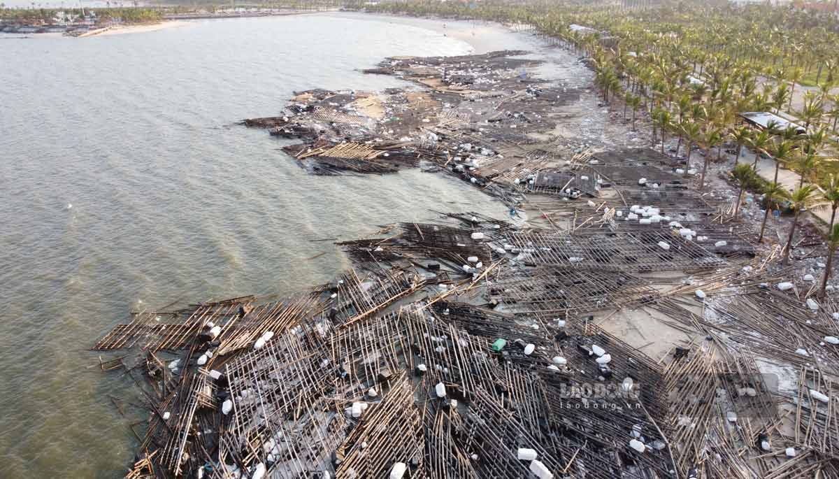 Bão số 3 đã qua 16 ngày, nhưng rác từ biển vẫn tiếp tục trôi dạt vào bãi tắm Tuần Châu, TP Hạ Long, tỉnh Quảng Ninh chất thành đống. Ảnh: Đoàn Hưng