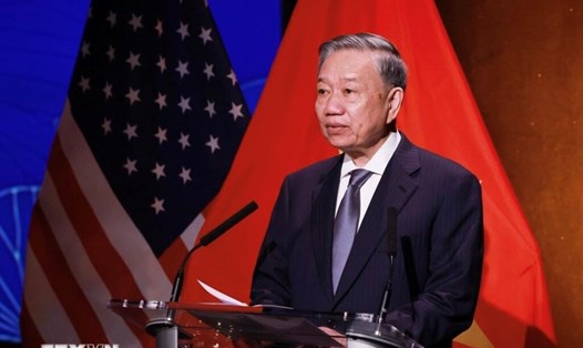 Tổng Bí thư, Chủ tịch nước Tô Lâm phát biểu tại sự kiện kỷ niệm 1 năm nâng cấp quan hệ lên Đối tác Chiến lược Toàn diện, hướng tới kỷ niệm 30 năm thiết lập quan hệ ngoại giao Việt Nam - Mỹ. Ảnh: TTXVN