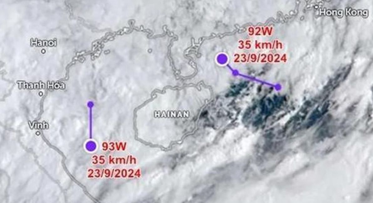 Hai ap thap 92W va 93W theo du bao cua JTWC. Anh: JTWC