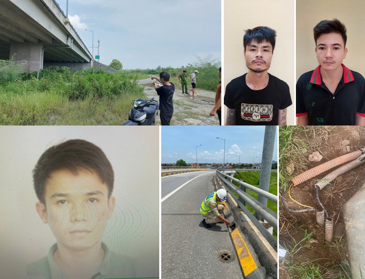 Các đối tượng Mạnh, Nghiêm, Cường cùng tang vật trộm cắp. Ảnh: Công an Hải Phòng