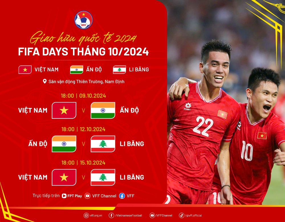 Lịch thi đấu của tuyển Việt Nam dịp FIFA Days tháng 10.2024. Ảnh: VFF