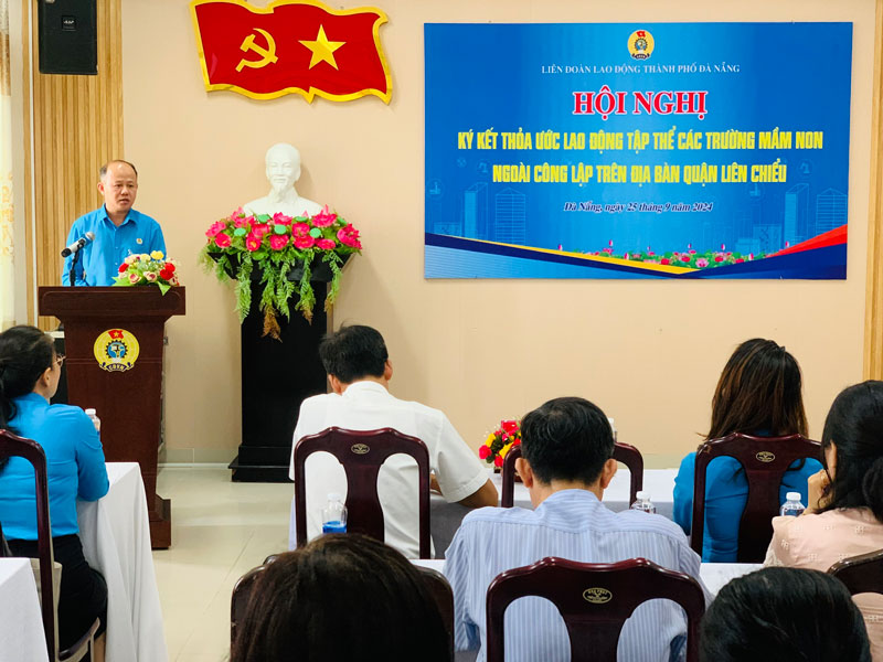 LĐLĐ thành phố Đà Nẵng ký kết TƯLĐTT các trường mầm non ngoài công lập trên địa bàn quận Liên Chiểu. Ảnh: Tường Minh