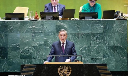 Tổng Bí thư, Chủ tịch nước Tô Lâm phát biểu tại phiên thảo luận chung cấp cao Đại hội đồng Liên Hợp Quốc khóa 79. Ảnh: TTXVN