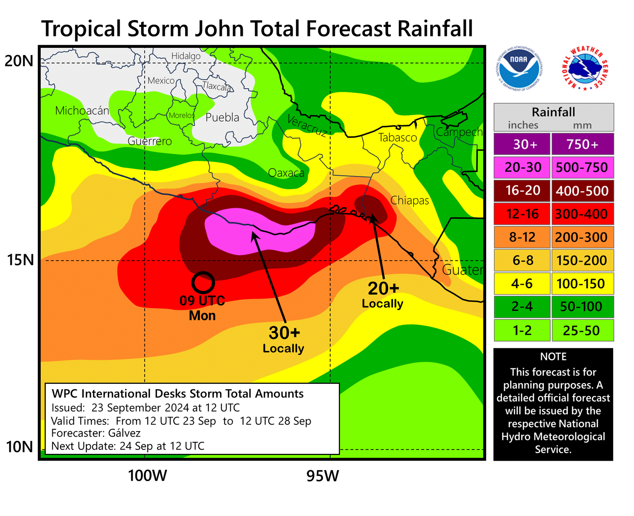 Hurricane John is forecast to bring up to 760mm of rain to coastal areas of Mexico. Photo: NOAA
